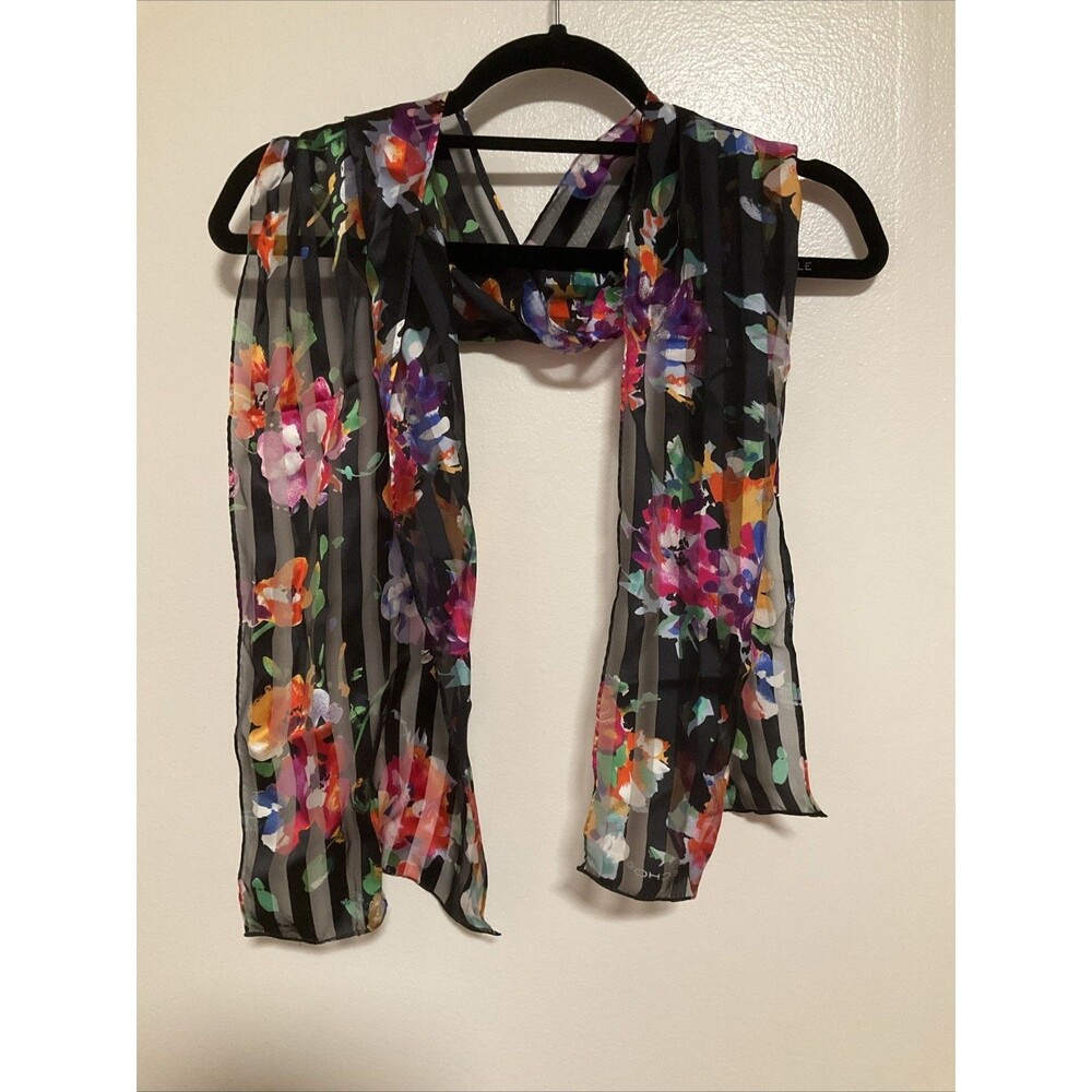 Echo Japan Made Black Silk Scarf Floral Women’s Vintage Semi Sheer Elegant